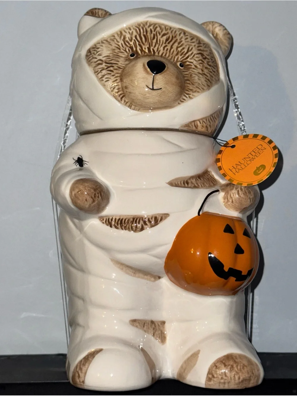 Halloween Mummy Teddy Bear Pumpkin Cookie Jar Fall Kitchen Decor